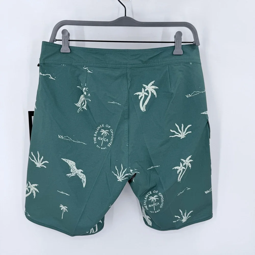 RVCA Hula Hands Eastern 19 Mens Board Shorts Teal Green Palm Print 31 AVYBS00234